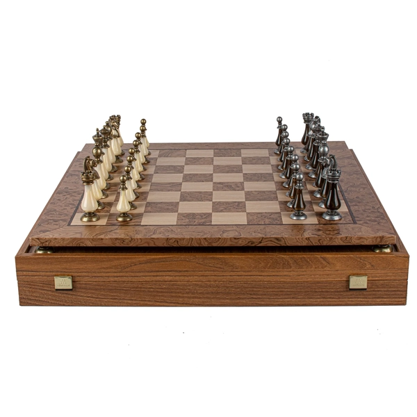 Chess Set with Refined Brass and Walnut Finishes